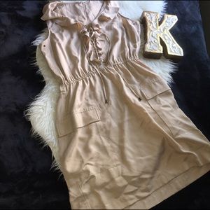 Calvin Klein Cinched waist Ruffle neckline dress